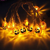 Halloween pumpkin string lights lit up warm glow
