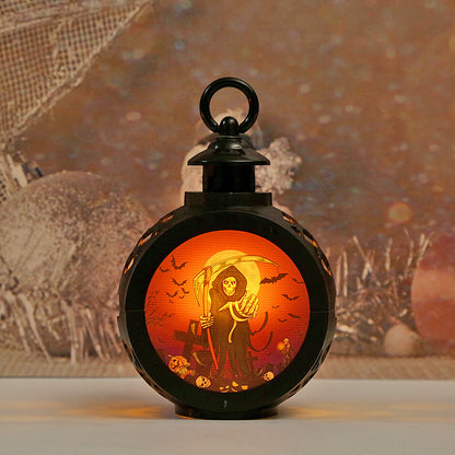 Halloween round portable night lamp pumpkin design close up yellow glow