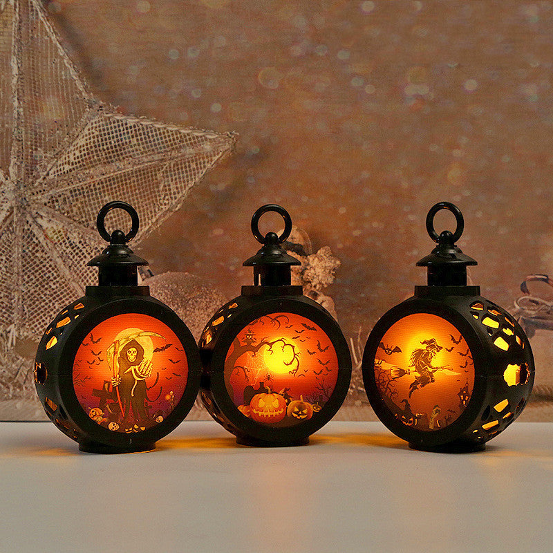 Halloween round portable night lamp pumpkin skull and witch three designs group display