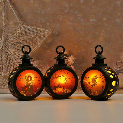 Halloween round portable night lamp pumpkin skull and witch three designs group display