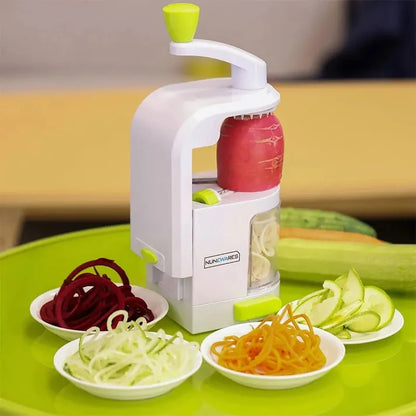 Hand crank rotary vegetable slicer grater disassembled parts view