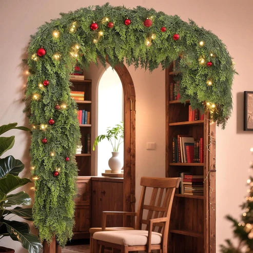 Christmas rattan garland as table runner dining room holiday decor
