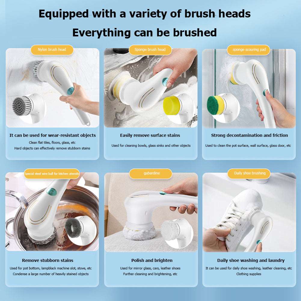 Handheld dishwashing scrubber brush features infographic