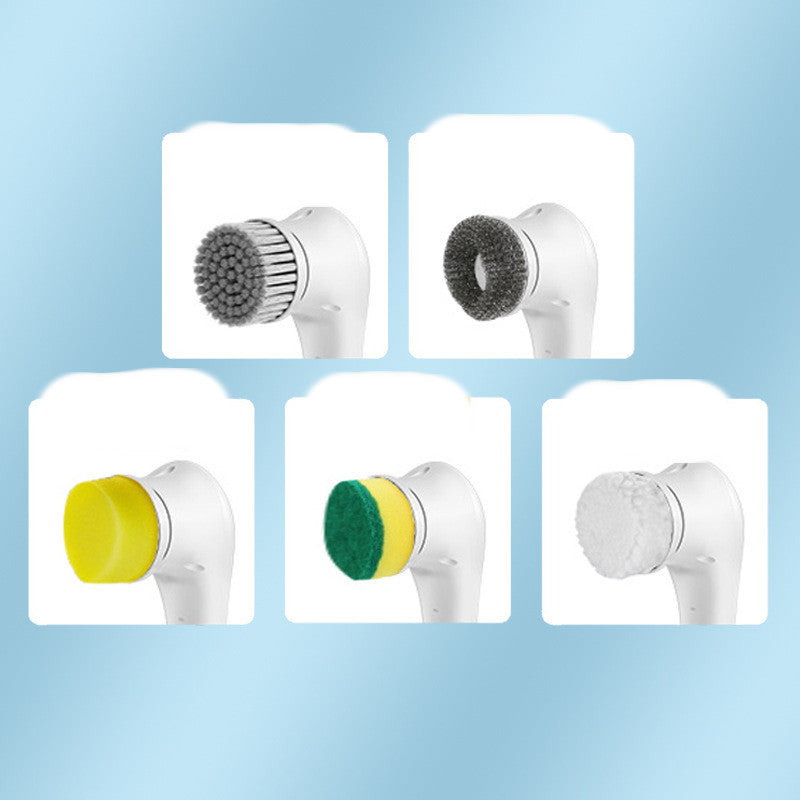 Handheld dishwashing scrubber brush with 5 interchangeable heads