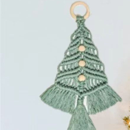 Handmade woven Christmas tree ornament in white