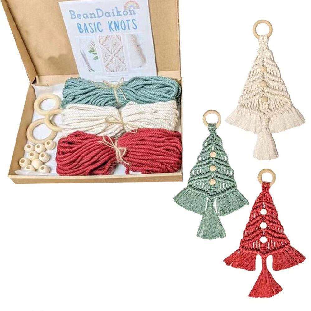 Handmade woven Christmas trees in red and green