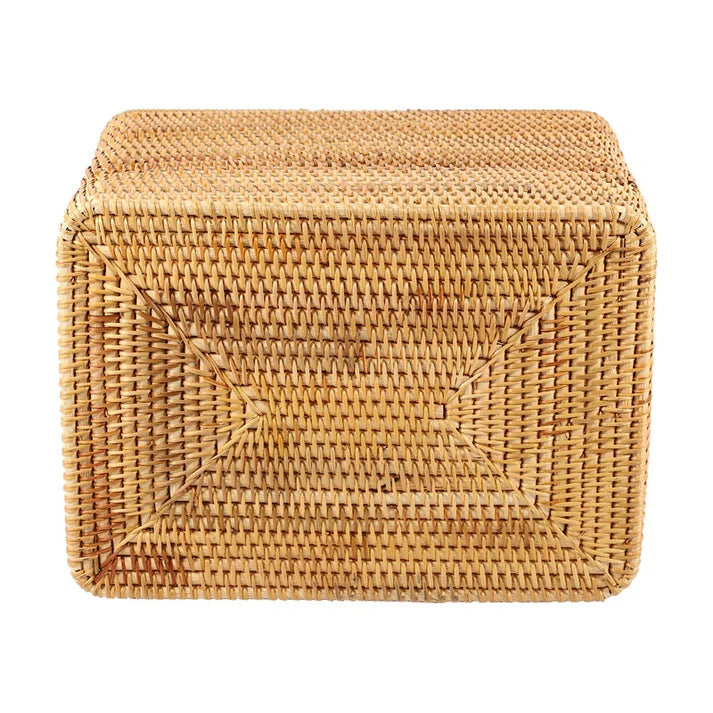 Top View of Natural Rattan Woven Basket - Storage Organizer for Living Room