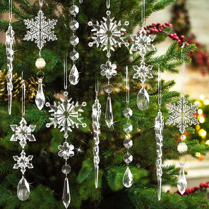Hanging acrylic ice strip with snowflake pendants