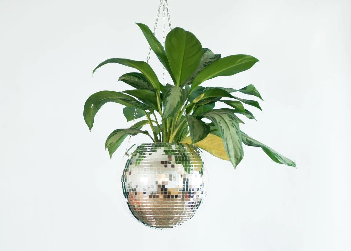 Rose gold hanging mirror ball flowerpot garden basket