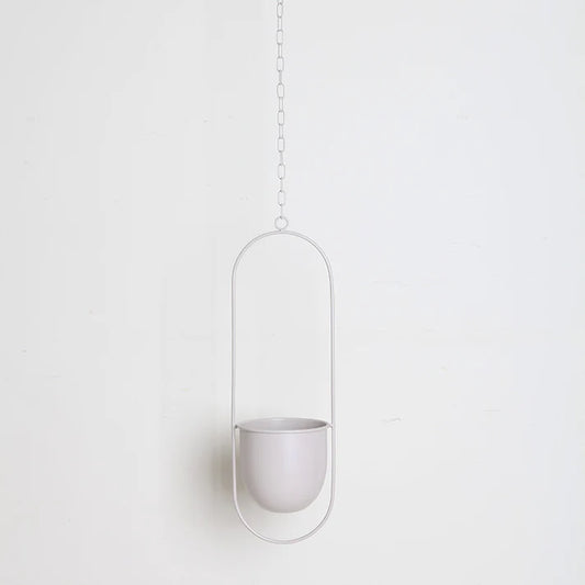 Hanging iron hydroponic plant pot in apricot with chain