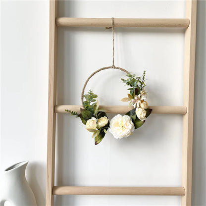 Hanging metal wreath garland with frame and greenery
