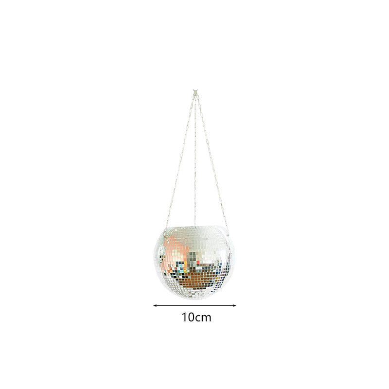 Small 10cm hanging mirror ball flowerpot on white background