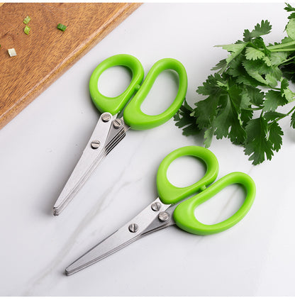 Stainless steel herb cutting scissors multi layer blade close up detail