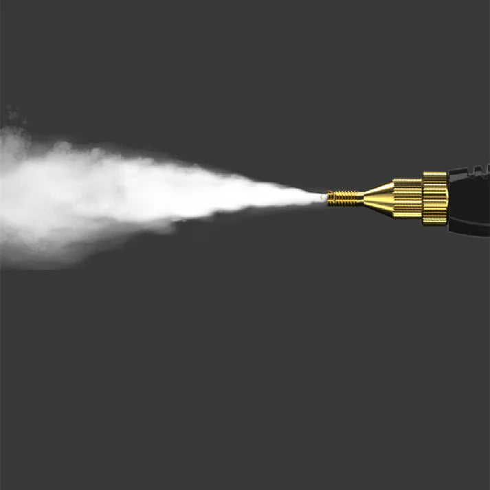 High pressure steam cleaner nozzle releasing steam close up