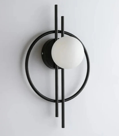 Home living room background LED wall lamp black iron frame close up detail