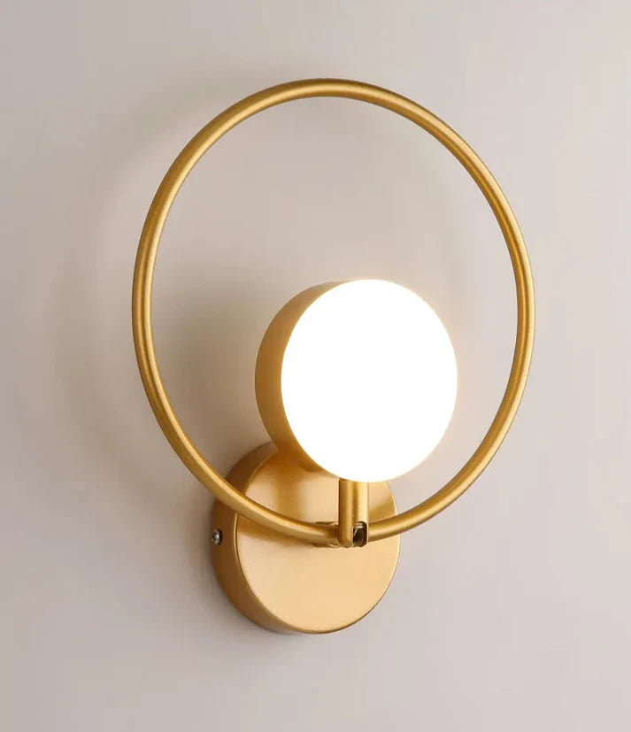Home living room background LED wall lamp gold frame close up detail