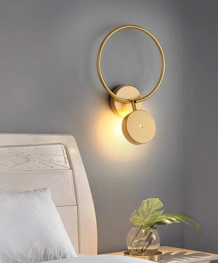 Home living room background LED wall lamp gold ring style warm light display