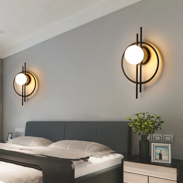 Home living room background LED wall lamp style C black iron frame display