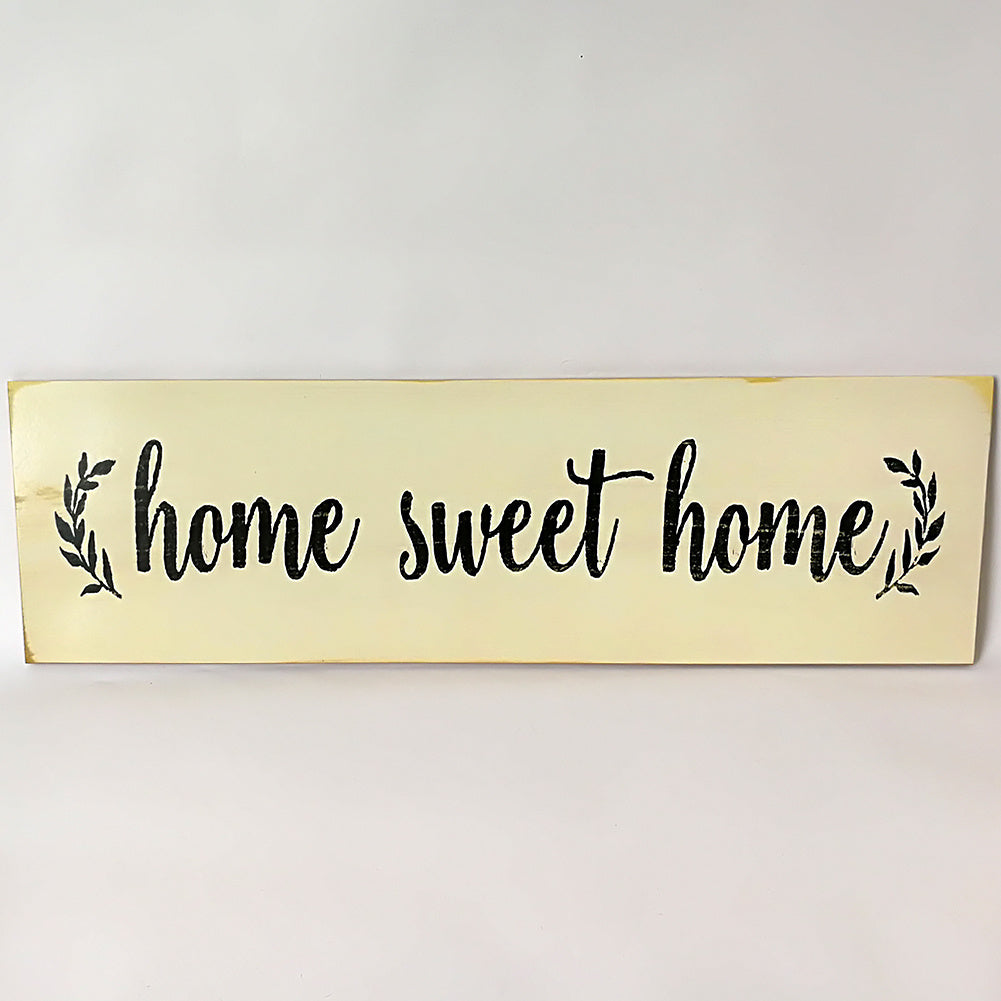 Home sweet home carved wooden wall sign in white color