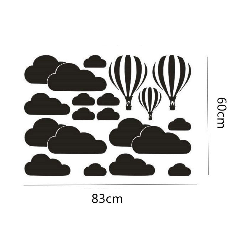 Black hot air balloon cloud wall decals with size dimensions