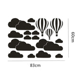 Black hot air balloon cloud wall decals with size dimensions