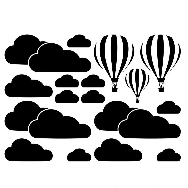 White hot air balloon and cloud PVC wall sticker full set