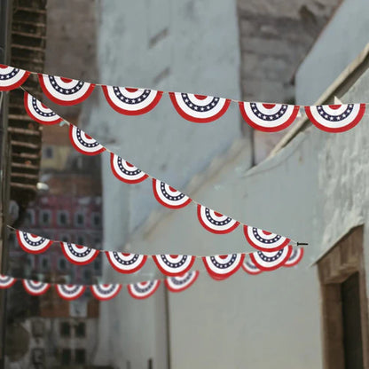 Independence day circle stripe garland flag banner hung above desk display