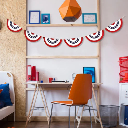 Independence day circle stripe garland flag banner hung on porch display