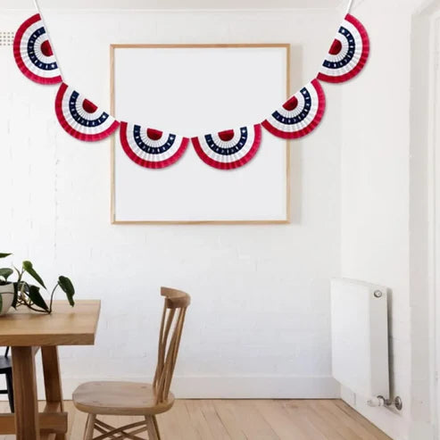 Independence day circle stripe garland flag banner hung on window display