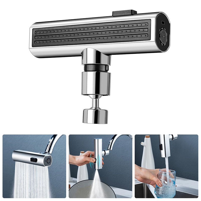 Waterfall faucet nozzle installed on kitchen sink tap