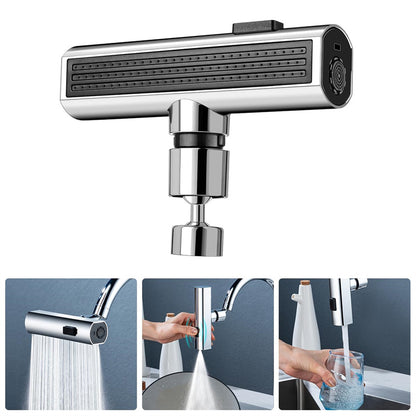 Waterfall faucet nozzle installed on kitchen sink tap