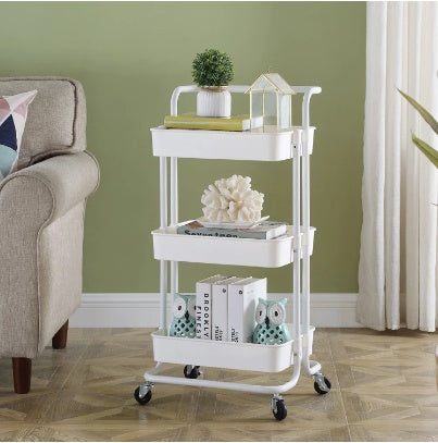 White 3 tier kitchen organizer shelf storage trolley in living room