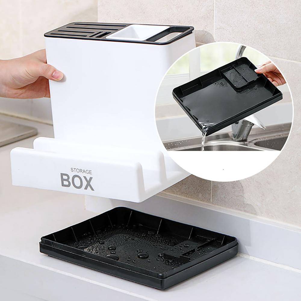 Side view of plastic knife and tableware storage rack