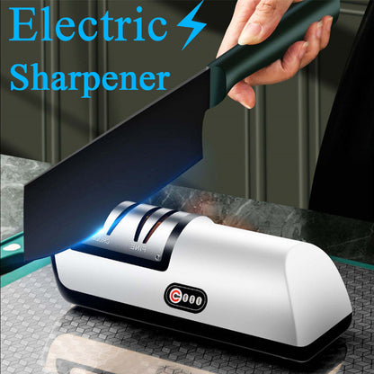 Electric knife sharpener being used on kitchen knife