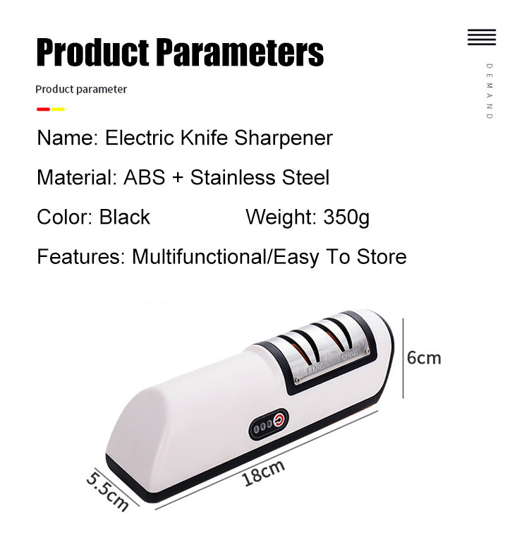USB rechargeable knife sharpener connected to charging cable