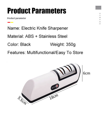 USB rechargeable knife sharpener connected to charging cable
