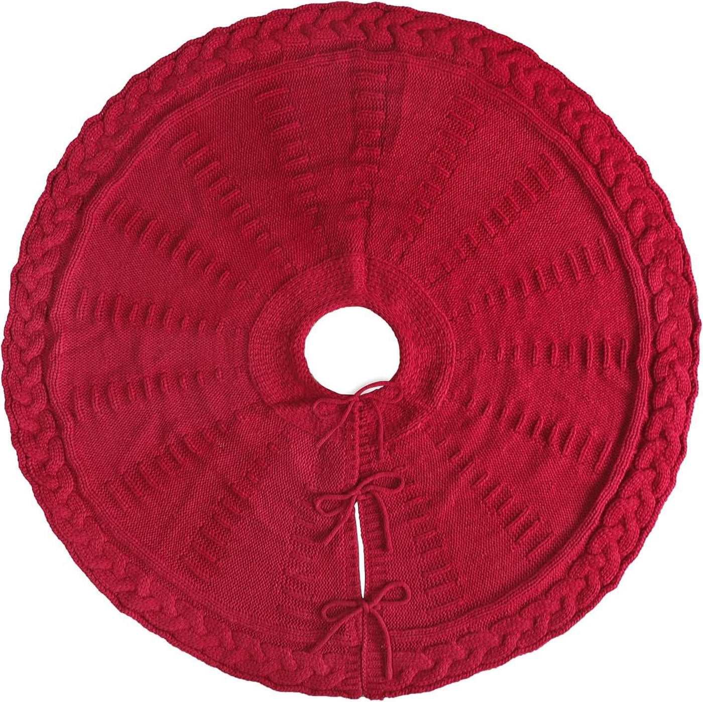 Knitted tree skirt round flat lay view