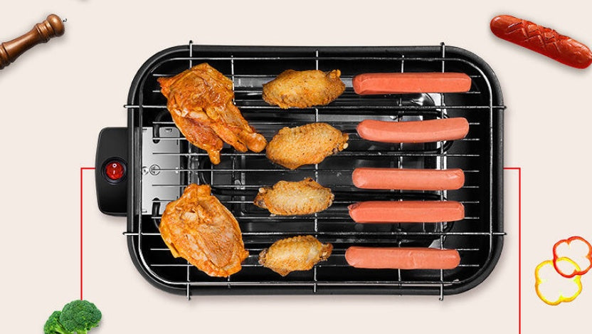 Korean electric grill non smoking BBQ oven grilling vegetables display