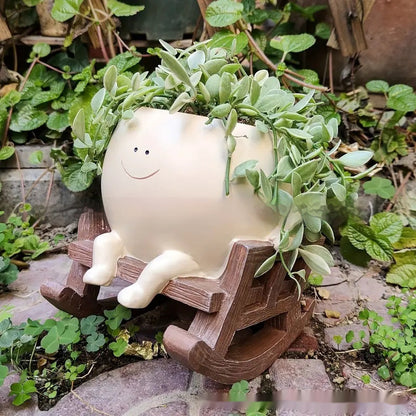 Lady rocking chair succulent flower pot with plant outdoor