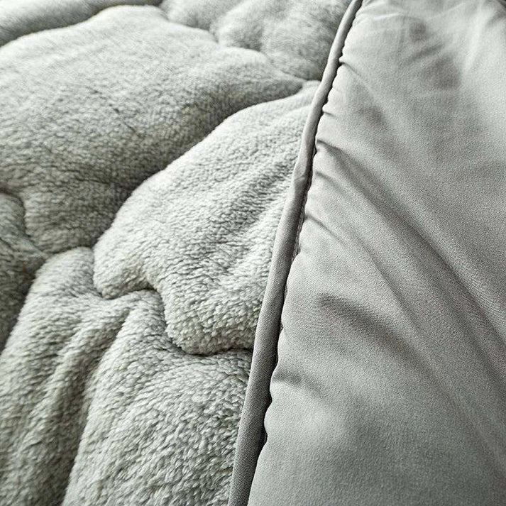 Grey lamb wool touch microfiber quilt fabric close up