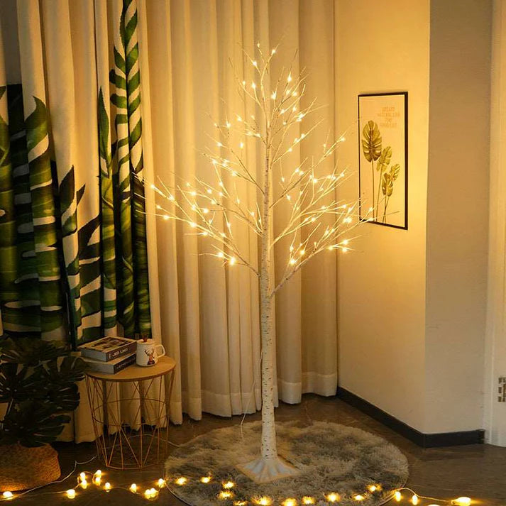 LED birch tree lights used as doorway decor
