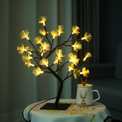 LED bonsai tree night light in teal bedroom setting