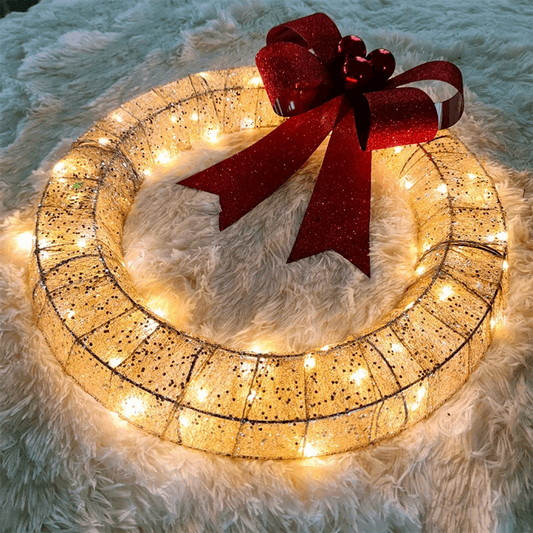 LED luminous Christmas wreath with lights glowing
