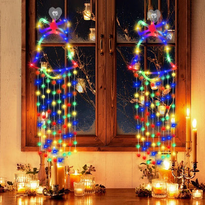 LED net Christmas lights displayed on window as festive holiday decoration