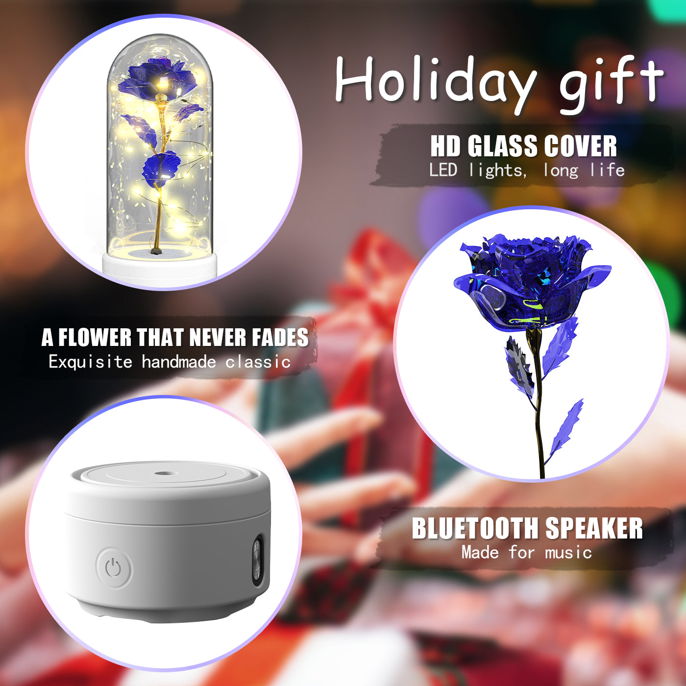 Luminous rose night light with color changing flower
