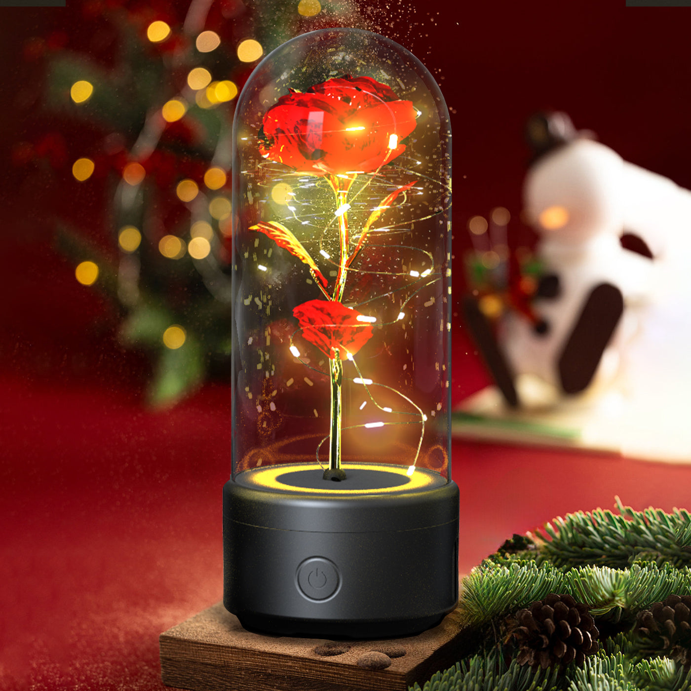 Luminous rose night light styled as romantic gift
