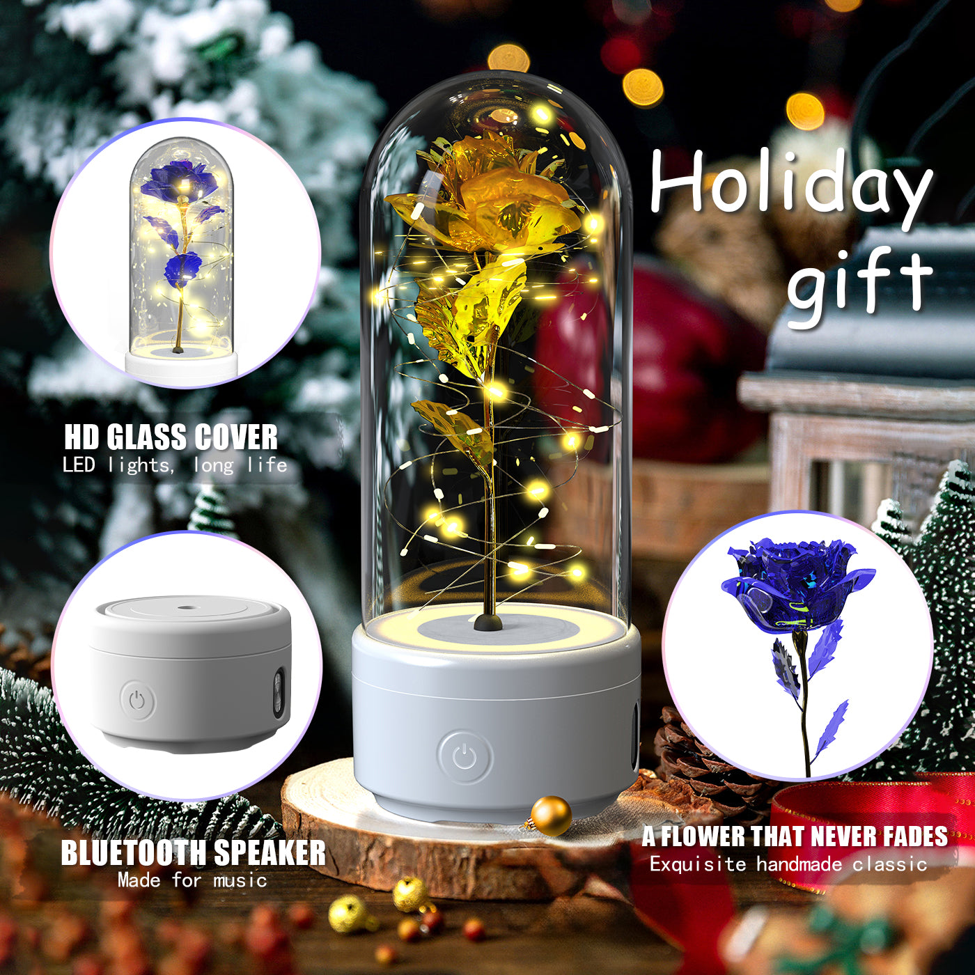 Luminous rose night light with purple flower design