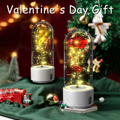 Luminous rose night light with red rose glass dome
