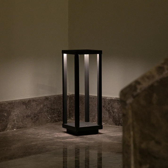 Close up of aluminum alloy frame on luxury rechargeable table lamp