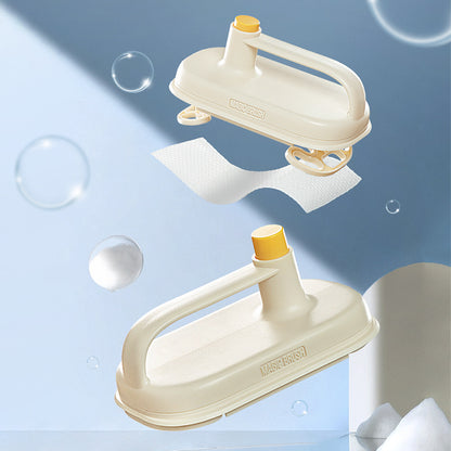 Magic brush scrubber cleaning glass surface with handle rag